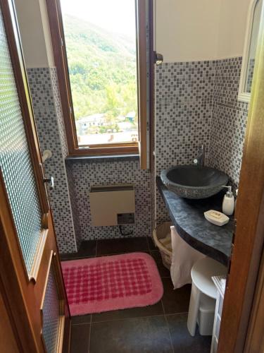 a bathroom with a sink and a window at La casa dei Nonni in Romagnese
