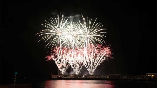 a firework display in the sky over the water at The Plaza Apartment in Funchal