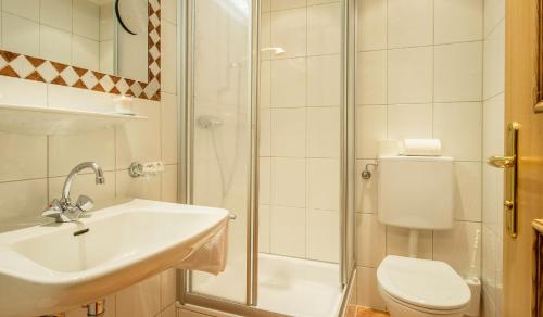 a bathroom with a toilet and a sink and a shower at Apart Garni Elfrieda in Ischgl