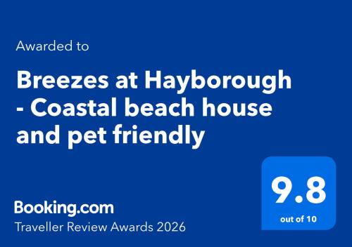 a screenshot of a cell phone with the words breaches at hayforth coastal beach house at Breezes at Hayborough - Coastal beach house and pet friendly in Hayborough