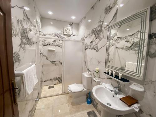 a bathroom with a toilet and a sink and a shower at Rehana Pyramids View in Cairo