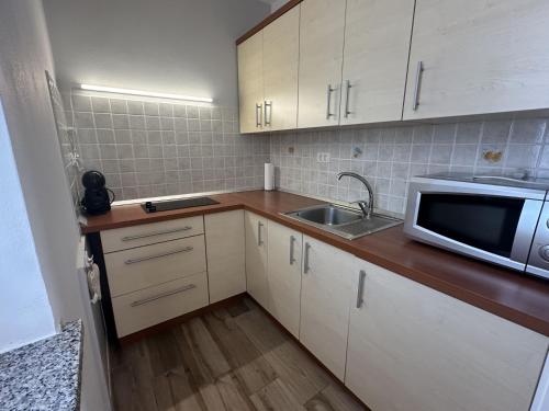 a small kitchen with a sink and a microwave at Tourist Farm Robivera in Šmarje