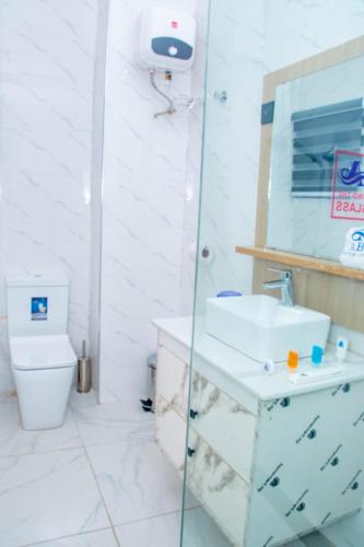 a bathroom with a sink and a toilet at Abiis Hotel and Suites in Abeokuta