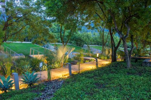 a park with a bunch of plants and trees at Kawilal Hotel in Amatitlán