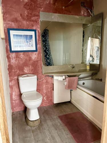 a bathroom with a toilet and a sink and a tub at Chambres Zohra Centre ville in Decize