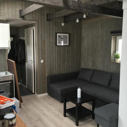 a living room with a couch and a table at Voss- Myrkdalen Lodge in Vossestrand