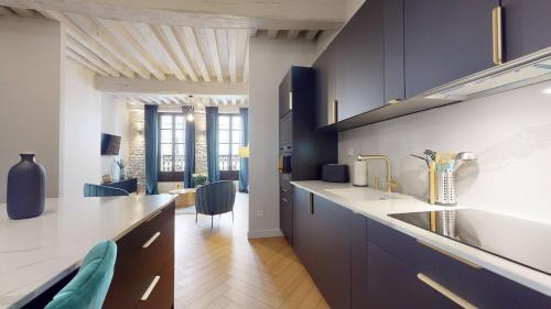 a kitchen with a sink and a counter at Le Petit Piron in Dijon