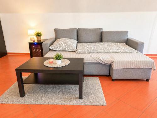 a living room with a couch and a coffee table at Atik V Borovičkách in Lipuvka