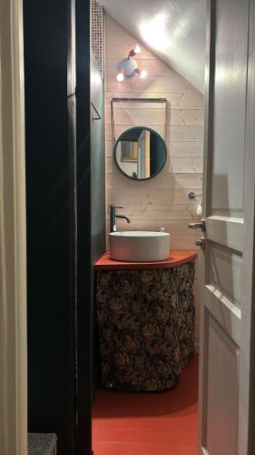 a bathroom with a sink and a mirror at Petit cocon à 10min d'Avignon in Pujaut