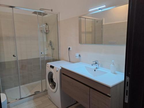 a bathroom with a sink and a washing machine at Medoro Gioiosa 2 in Gioiosa Marea