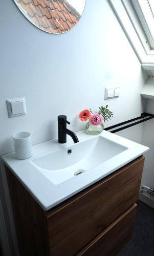 a bathroom with a sink and a mirror at Zuidzuidwest in Zierikzee