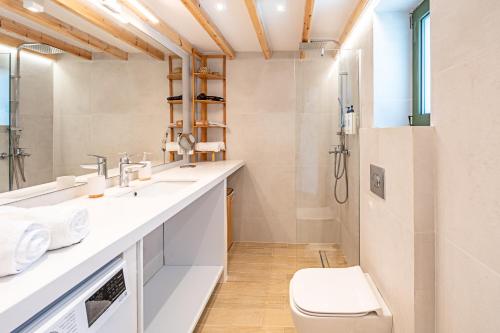 a bathroom with a toilet and a sink and a shower at Twin Olive Villas in RhodesRhodes
