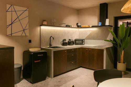 a small kitchen with a sink and a refrigerator at SLEEP INN ANTWERP - Short & Longterm rentals in Antwerp