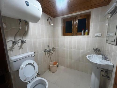 a bathroom with a toilet and a sink at Luxury Ashok Cottage in Srinagar