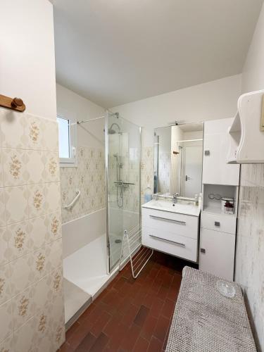 a bathroom with a shower and a sink at La Bel'goudène proche des plages in Audierne