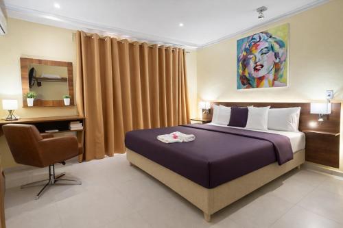 a bedroom with a bed and a desk and a chair at Malika Apartments in Westpunt