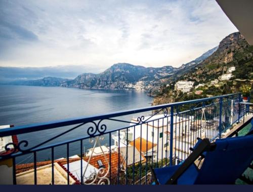 a balcony with a view of the water at Panoramic Sea View Balcony Apartment in the Heart of Praiano, Casa Mimì Junior in Praiano