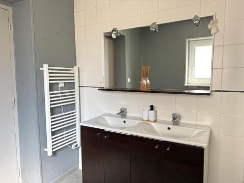 a bathroom with a sink and a mirror at Le Fonctionnel - Central in Mâcon