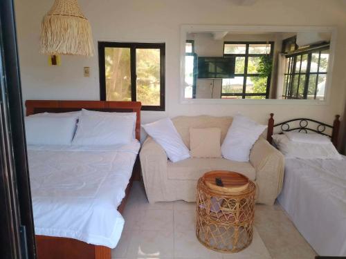 a living room with a couch and a bed at Hollywood Beachfront Bed & Breakfast in Mamburao