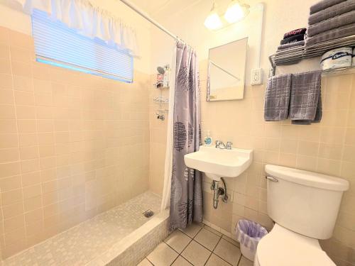 a bathroom with a toilet and a sink at #02 - Unique Lakeside Studio Cottage- Pet Friendly in Hot Springs