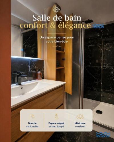 a sign for a kitchen with a sink and a refrigerator at Les Rives Rémoises in Reims