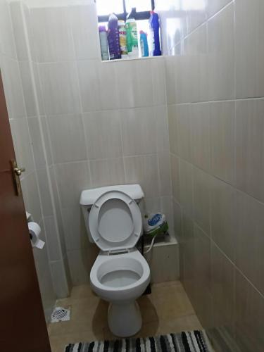 a bathroom with a white toilet in a stall at Classy bedroom Ngong in Ngong
