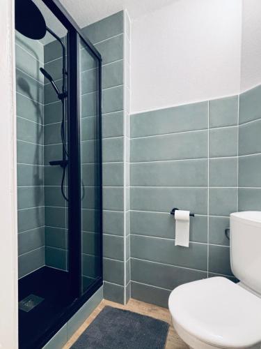 a bathroom with a toilet and a shower at Chouett'studio in Dijon