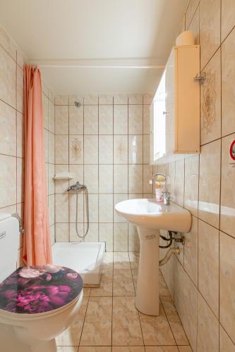a bathroom with a toilet and a sink at House Klimataria Kamilari in Kamilari