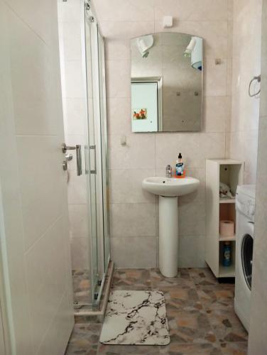 a bathroom with a sink and a shower and a sink at Apartment Deki studio 2 in Kotor