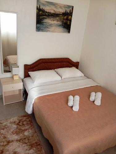 a bedroom with two beds with white pillows at Apartment Deki studio 2 in Kotor
