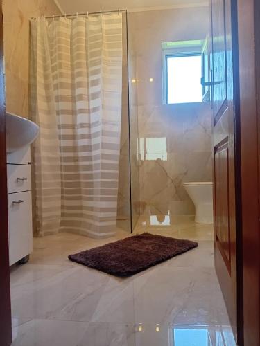 a bathroom with a shower and a rug at Village Villa in Bijelo Polje