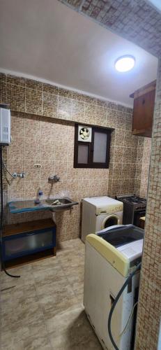a kitchen with a sink and a washing machine at Green View Compound Apartment in Alexandria