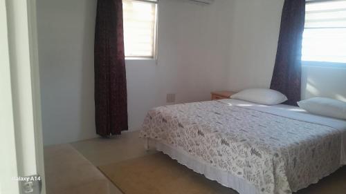 ein Schlafzimmer mit einem weißen Bett und einem Fenster in der Unterkunft Rosa Brisa Apartment in Willemstad