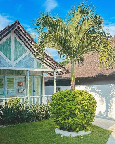 a palm tree in front of a house at The Shacks at Sandy Bay in Nusa Lembongan