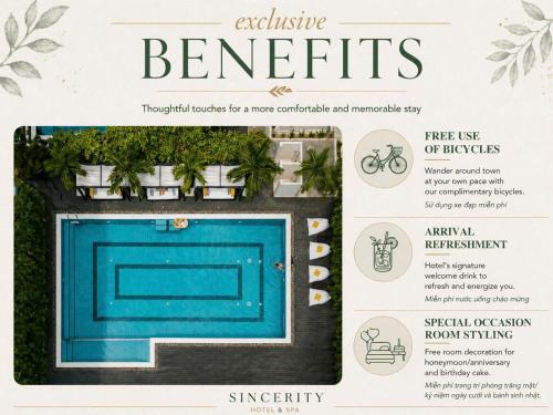 a flyer for a resort with a swimming pool at Hoian Sincerity Hotel & Spa in Hoi An