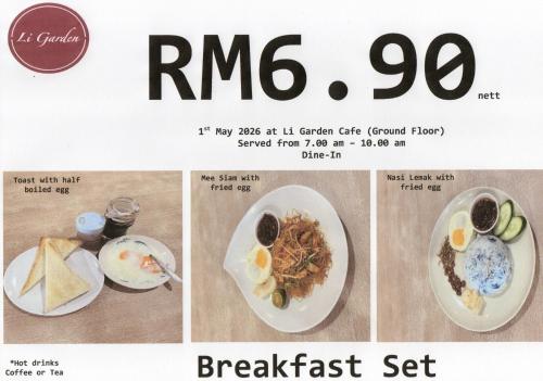 a flyer for a breakfast set of food at Li Garden Hotel in Pasir Gudang
