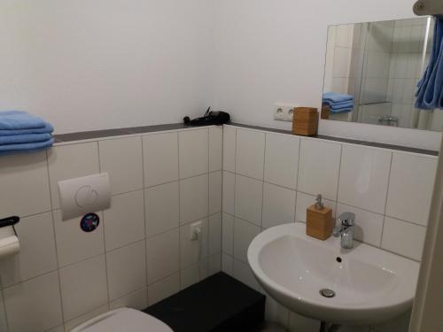 ルストにあるApartment Rust UGのバスルーム(洗面台、トイレ、鏡付)