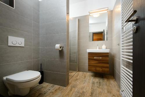 ein Badezimmer mit Toilette und Waschbecken in der Unterkunft Apartman #11 - Apartmanovy dom Ďumbier - Chopok Juh in Tale