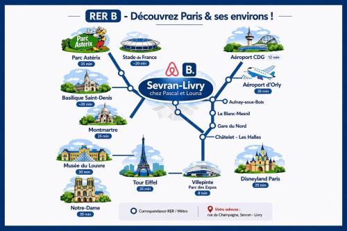 a map of the disney parks and resorts overview at Chez Pascal et Louna au calme avec Jacuzzi ! Proche PARIS et RER B et CDG AÉROPORT in Sevran