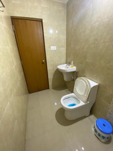 a bathroom with a toilet and a sink at Spacious 2BHK Mountain View - Near Palolem Beach in Canacona