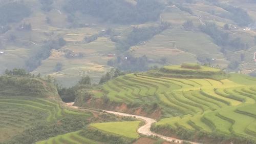 an aerial view of terraced fields on a mountain at Sapa Clay House - Mountain Retreat in Sa Pa