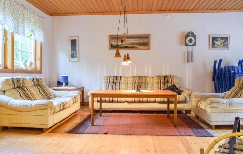 a living room with two couches and a coffee table at Stunning Home In Eksjö With Kitchen in Eksjö