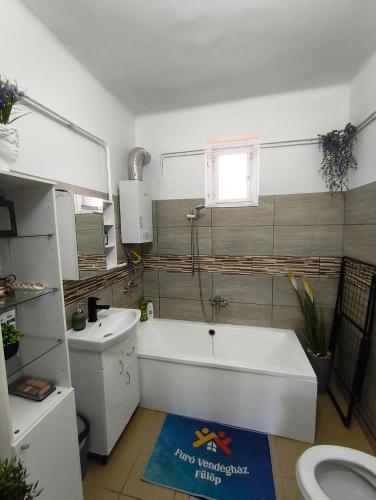 a bathroom with a bath tub and a sink at Furó Vendégház in Fülöp