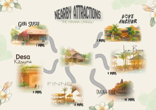 a map of the attractions of a resort at The Kirana Canggu Hotel in Canggu