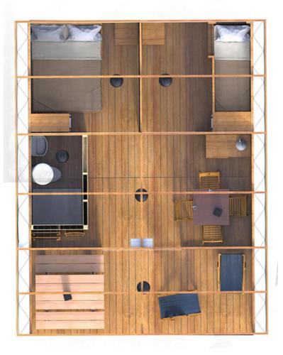 an overhead view of a room with wooden walls and floors at Eco Camping in Spytkowice