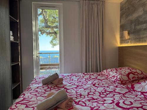 ein Schlafzimmer mit einem Bett, auf dem zwei Babys liegen in der Unterkunft Ethan in Saint-Raphaël