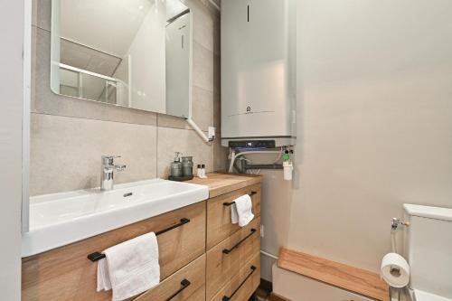 a bathroom with a sink and a mirror at Studio 42m² Design in Annecy