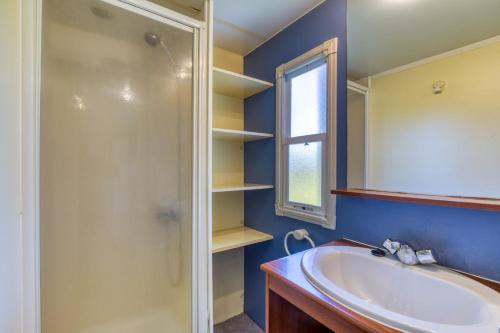 a bathroom with a sink and a shower at Mon Gite En Camargue in Le Cailar