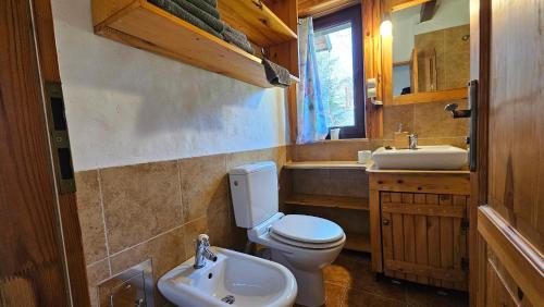 a bathroom with a toilet and a sink at Chatka Kudłatka in Wetlina
