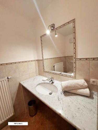 a bathroom with a sink and a mirror at Bel Appartement Bad Kleinkirchheim in Bad Kleinkirchheim